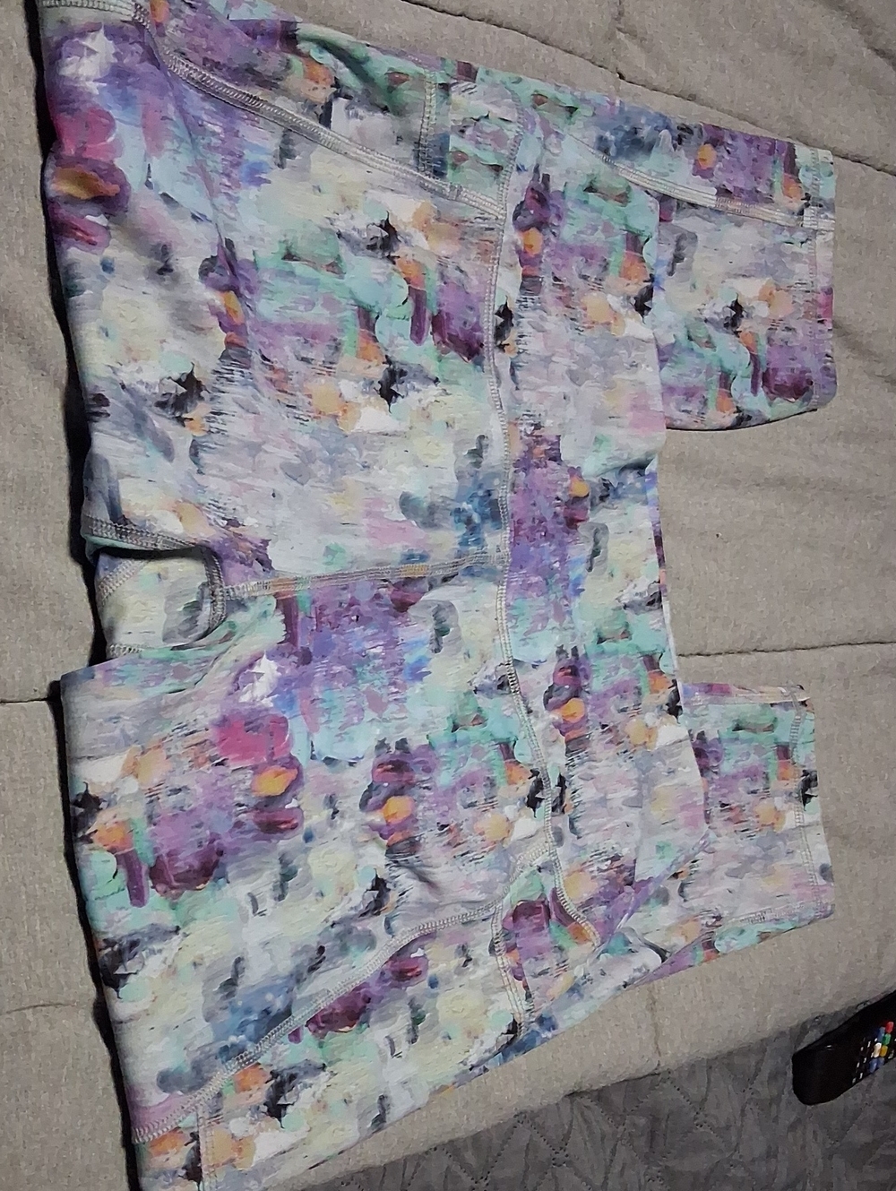 Womens Multicolor Abstract Print Leggings - Purple & Mint